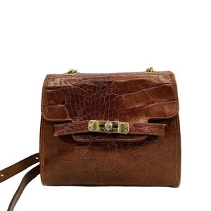 Vintage Holt Renfrew Brown Croc - Embossed Leather Crossbody Bag